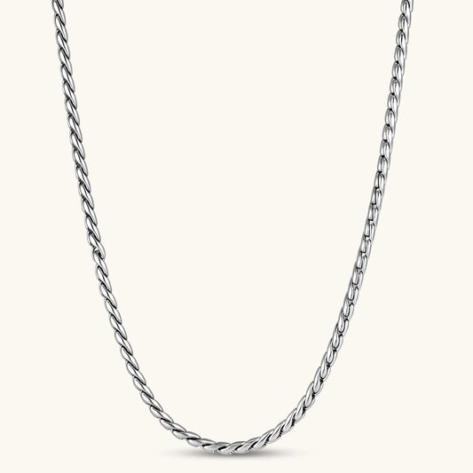 Men's 316L stainless steel twisted rope chain necklace, 560mm length, 3.9mm width, silver tone, screw clasp.
