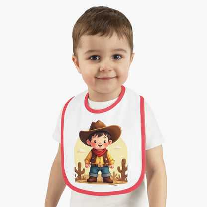 Cowboy Baby Bib with Contrast Trim, Cute Toddler Bib, Western-Themed Baby Gift, Infant Feeding Bib, Baby Shower Gift