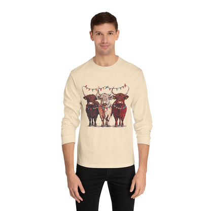 T-Shirt Unisex Classic Long Sleeve Cute Christmas Cows Gift For Anyone Holiday Attire Seasonal Fun
