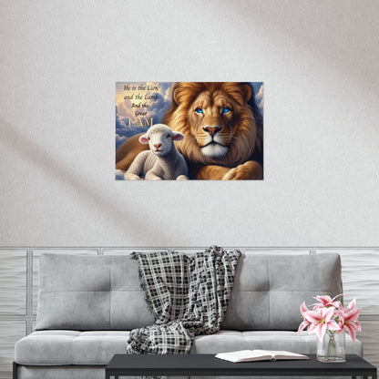 Religious Lion and Lamb Poster — "He is the Lion and the Lamb and the Great I AM" Wall Art