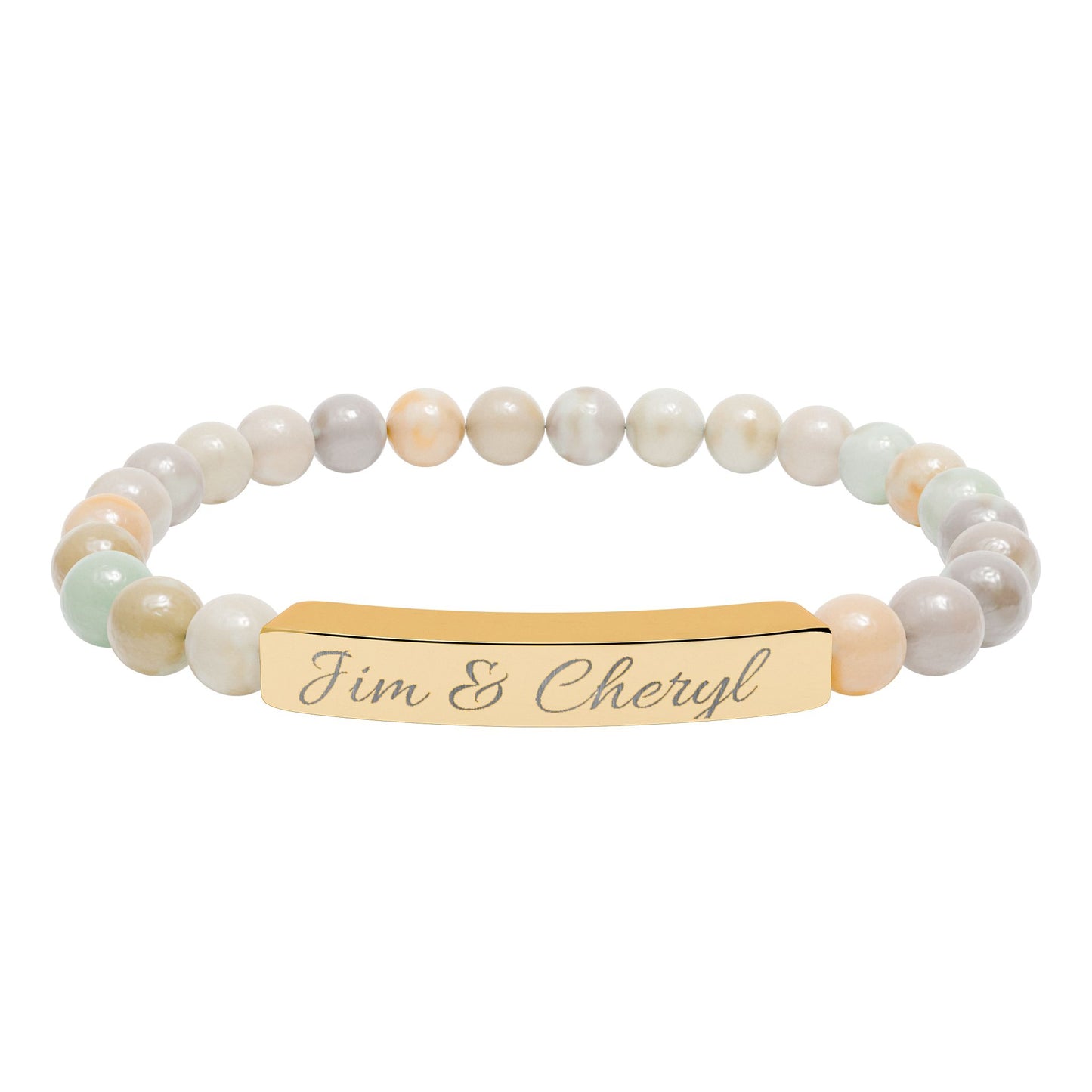 Engravable Natural Stone Bar Bracelet — Personalized Stretch Beaded Bracelet