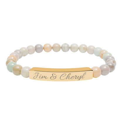 Engravable Natural Stone Bar Bracelet — Personalized Stretch Beaded Bracelet