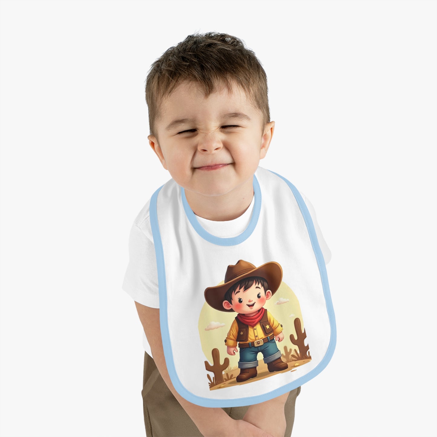 Cowboy Baby Bib with Contrast Trim, Cute Toddler Bib, Western-Themed Baby Gift, Infant Feeding Bib, Baby Shower Gift