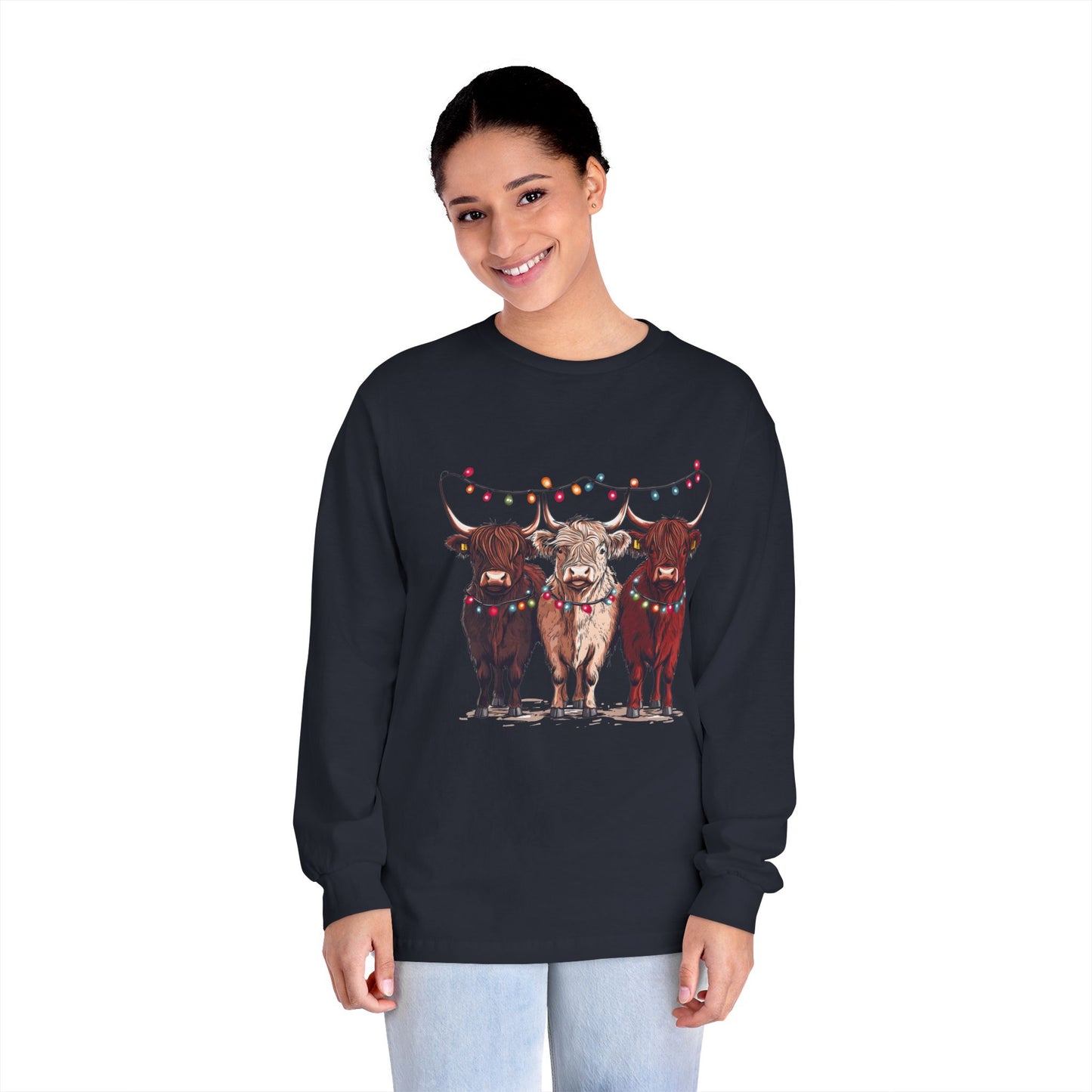 T-Shirt Unisex Classic Long Sleeve Cute Christmas Cows Gift For Anyone Holiday Attire Seasonal Fun
