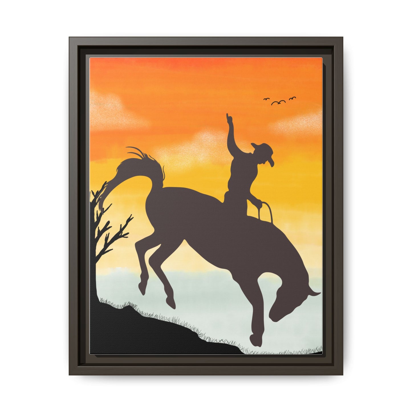 Framed Cowboy Sunset Canvas Art Equestrian Decor Farmhouse Wall Art Rustic Home Decoration Gift for Horse Lovers Rodeo Decor Housewarming Gift
