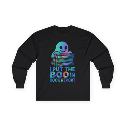T-Shirt Whimsical Long Sleeve Tee for Book Lovers Halloween Shirt Cozy All-Seasons Top Fun Gift for Readers Book Report Humor Teacher Gift