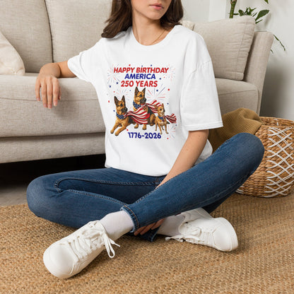 1776–2026 Happy Birthday America T-Shirt — 250 Years Patriotic Flag Dogs Tee