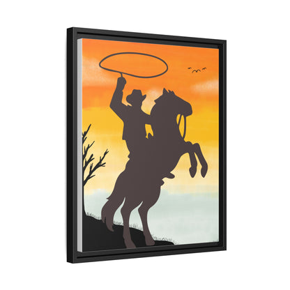 Framed Canvas Art Print Western Home Decor Rustic Wall Art Gift for Cowgirl or Cowboy Country Housewarming Rodeo Home Decor Cowboy Sunset