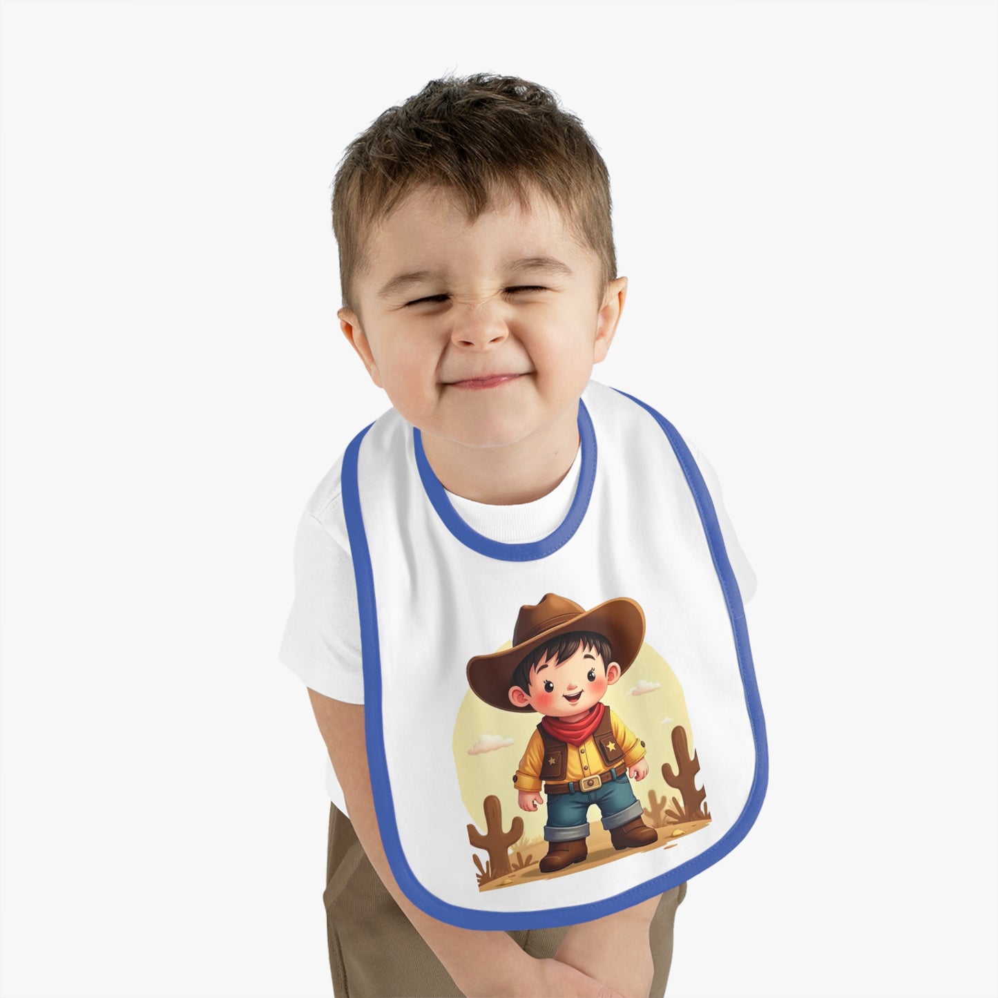 Cowboy Baby Bib with Contrast Trim, Cute Toddler Bib, Western-Themed Baby Gift, Infant Feeding Bib, Baby Shower Gift