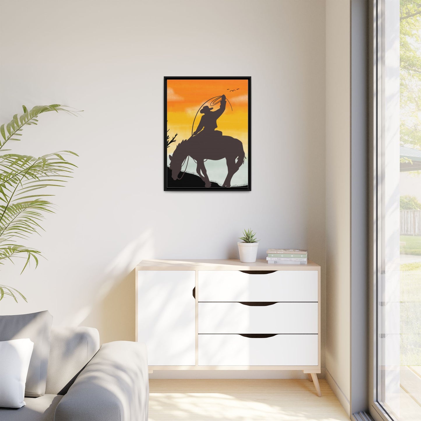 Framed Cowboy Rodeo Art Print Canvas Wall Decor Western Home Decor Rustic Cowboy Gift Equestrian Wall Art Country Themed Art Housewarming Gift