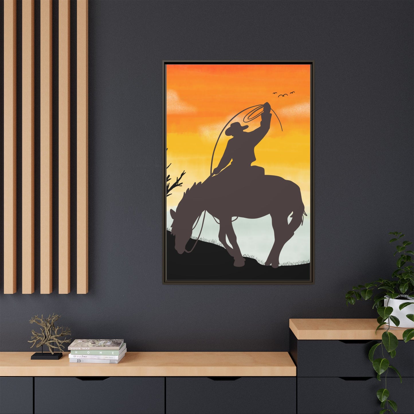 Framed Cowboy Rodeo Art Print Canvas Wall Decor Western Home Decor Rustic Cowboy Gift Equestrian Wall Art Country Themed Art Housewarming Gift