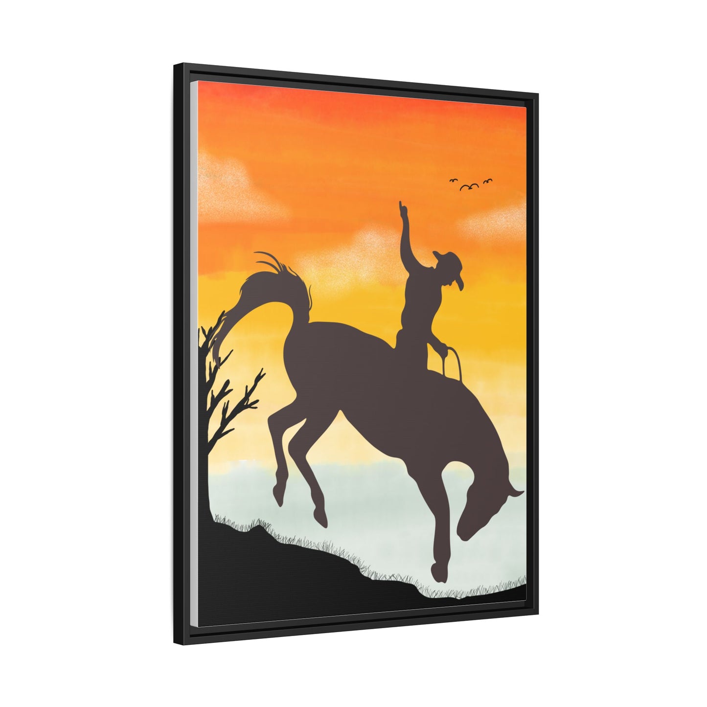 Framed Cowboy Sunset Canvas Art Equestrian Decor Farmhouse Wall Art Rustic Home Decoration Gift for Horse Lovers Rodeo Decor Housewarming Gift