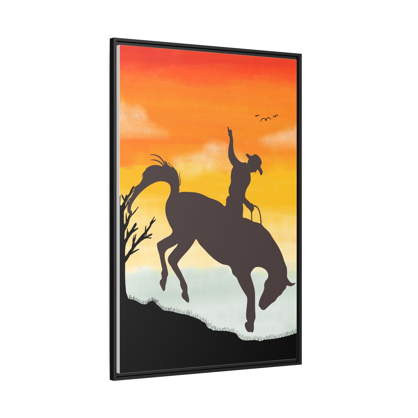 Framed Cowboy Sunset Canvas Art Equestrian Decor Farmhouse Wall Art Rustic Home Decoration Gift for Horse Lovers Rodeo Decor Housewarming Gift