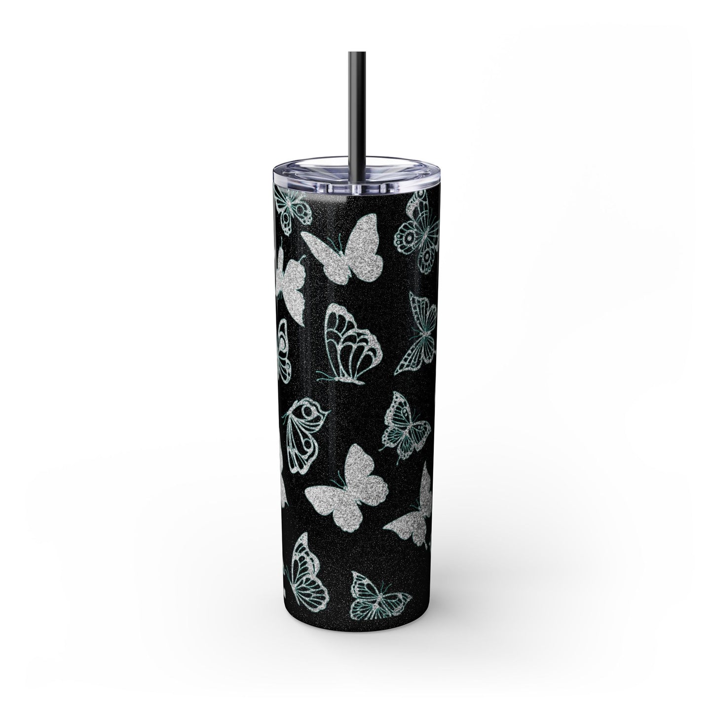Tumbler Travel Butterfly Design Skinny Tumbler with Straw - 20oz, Stylish Drinkware for Nature Lovers Gift for Anyone