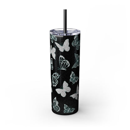 Tumbler Travel Butterfly Design Skinny Tumbler with Straw - 20oz, Stylish Drinkware for Nature Lovers Gift for Anyone