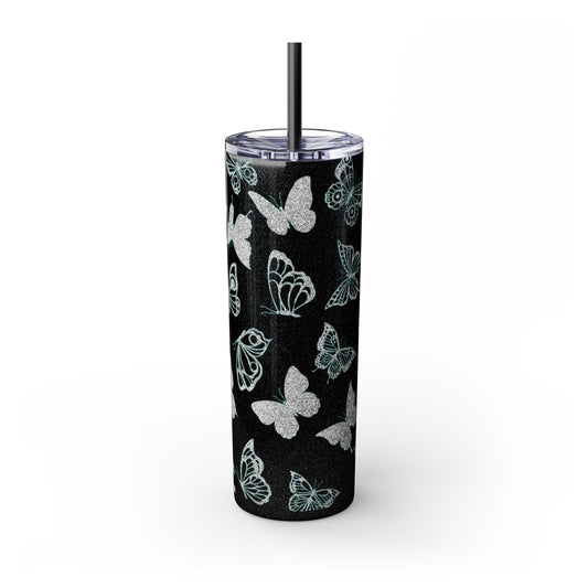 Tumbler Travel Butterfly Design Skinny Tumbler with Straw - 20oz, Stylish Drinkware for Nature Lovers Gift for Anyone