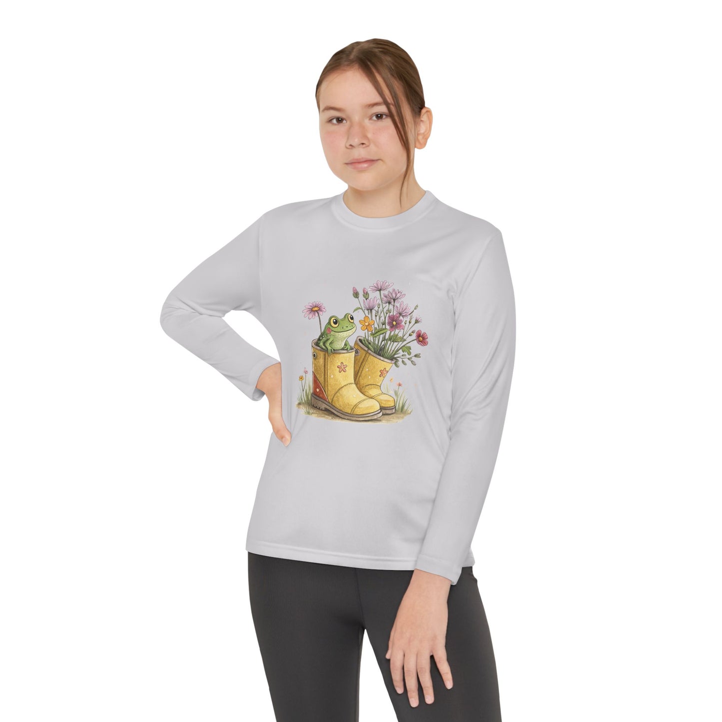 Youth Long Sleeve Tee — Froggy Garden Boots Illustration