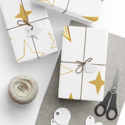 Gold Star Wrapping Paper Roll - Festive Birthday & Celebration Gift Wrap