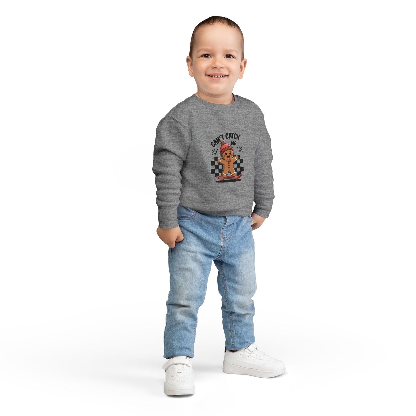 T-Shirt Playful Toddler Sweatshirt with 'Can’t Catch Me' Design Cute Kids Outfit Fun Holiday Gift Cozy Fall Wear Cheeky Gingerbread Sweater