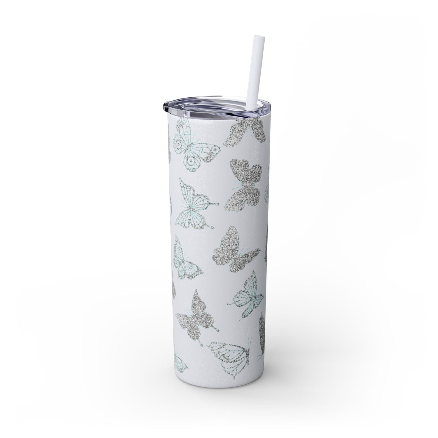 Tumbler Travel Butterfly Design Skinny Tumbler with Straw - 20oz, Stylish Drinkware for Nature Lovers Gift for Anyone