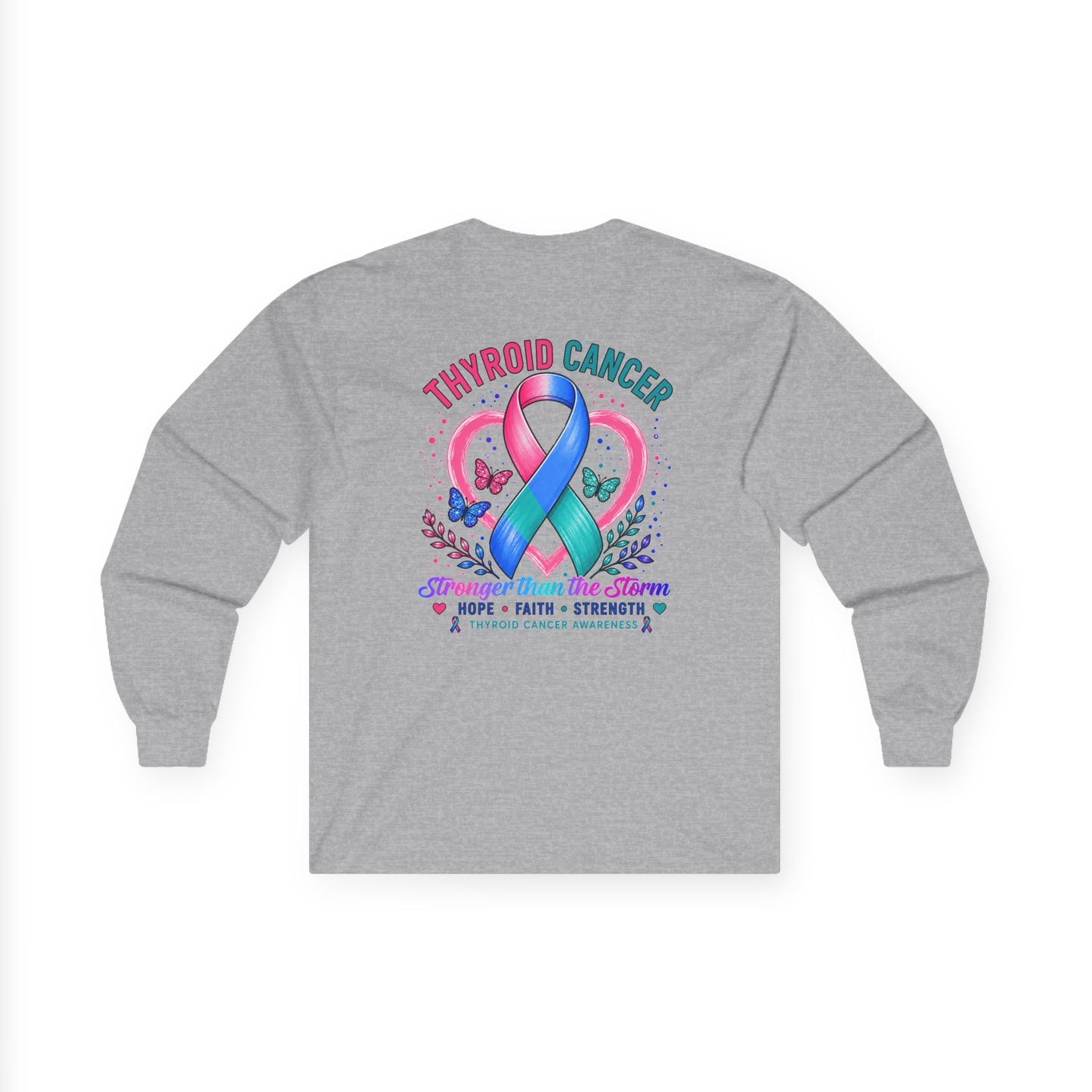 Thyroid Cancer Awareness Long Sleeve Tee – 'Stronger Than the Storm' Support Shirt