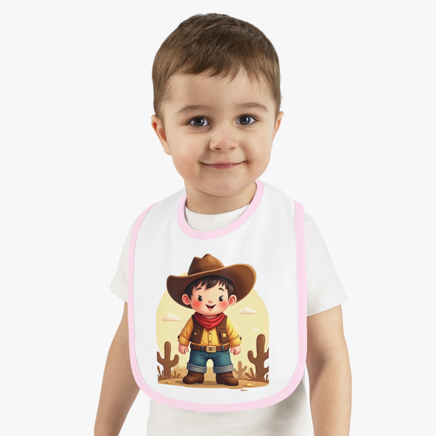 Cowboy Baby Bib with Contrast Trim, Cute Toddler Bib, Western-Themed Baby Gift, Infant Feeding Bib, Baby Shower Gift