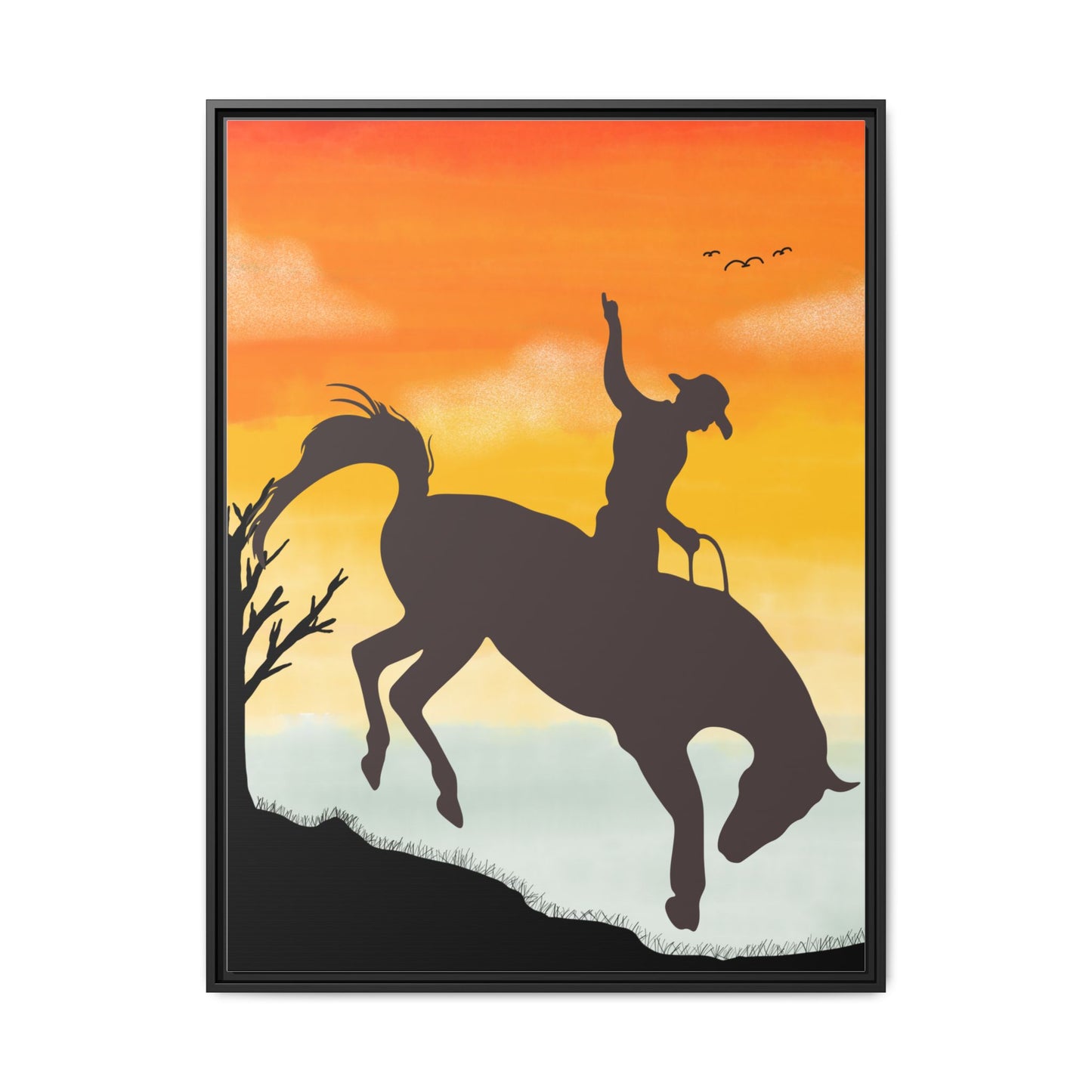 Framed Cowboy Sunset Canvas Art Equestrian Decor Farmhouse Wall Art Rustic Home Decoration Gift for Horse Lovers Rodeo Decor Housewarming Gift