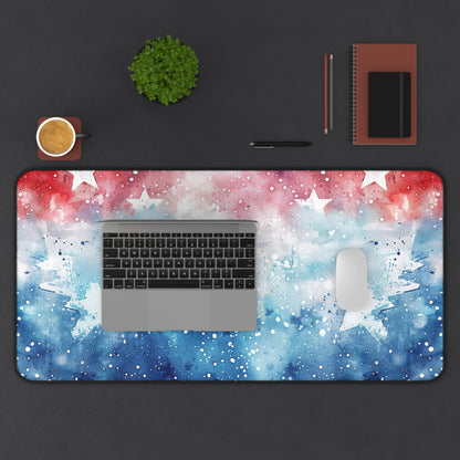 Patriotic Watercolor Stars Desk Mat – Red White Blue Mouse Pad
