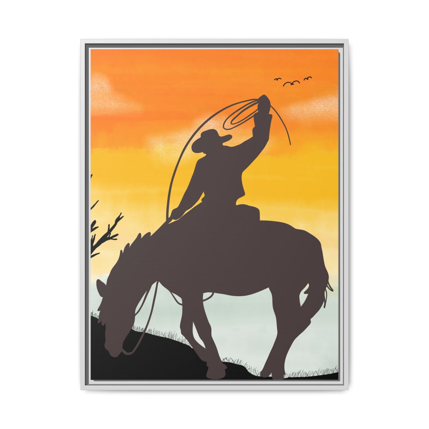 Framed Cowboy Rodeo Art Print Canvas Wall Decor Western Home Decor Rustic Cowboy Gift Equestrian Wall Art Country Themed Art Housewarming Gift