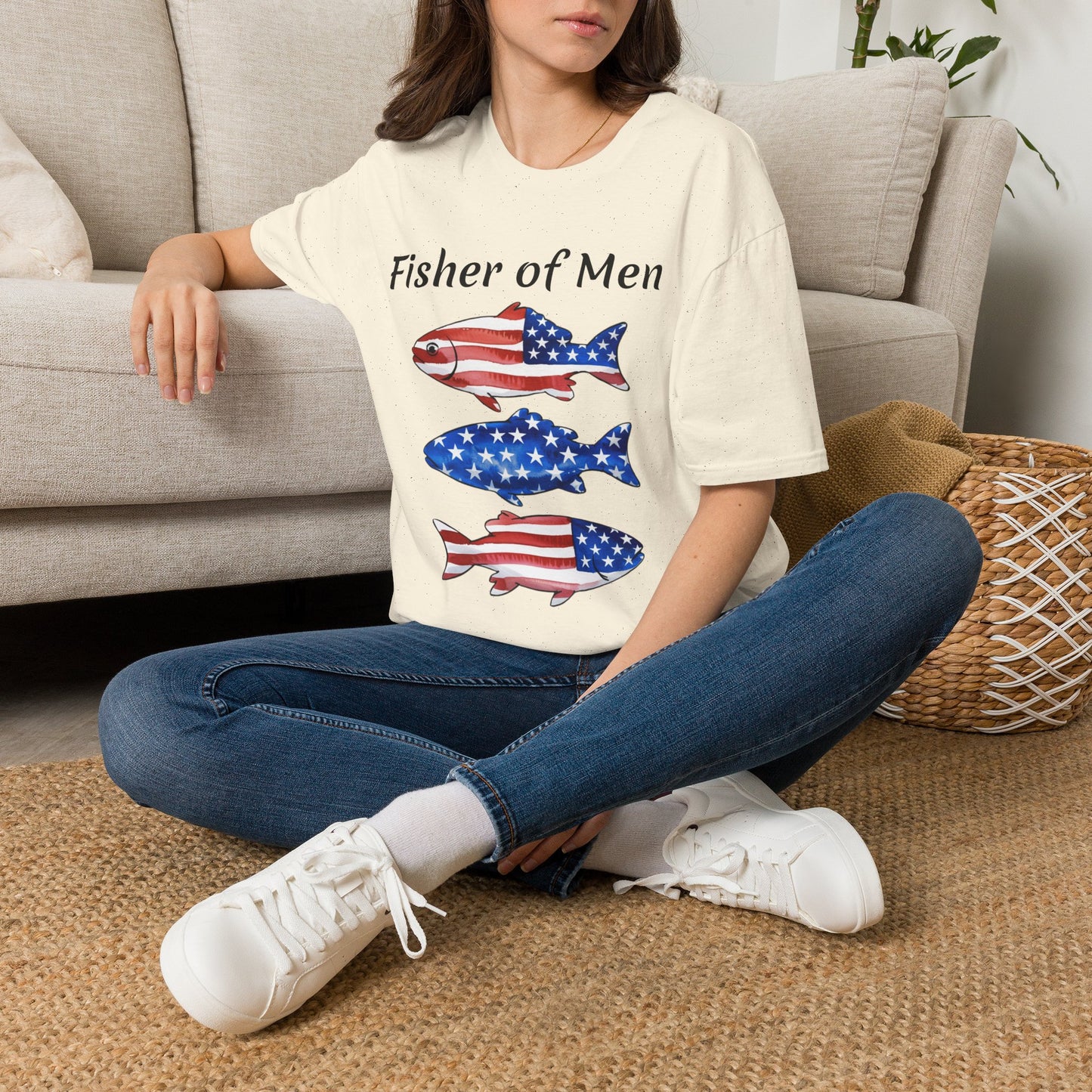 Fisher of Men T-Shirt — Patriotic American Flag Fish Tee