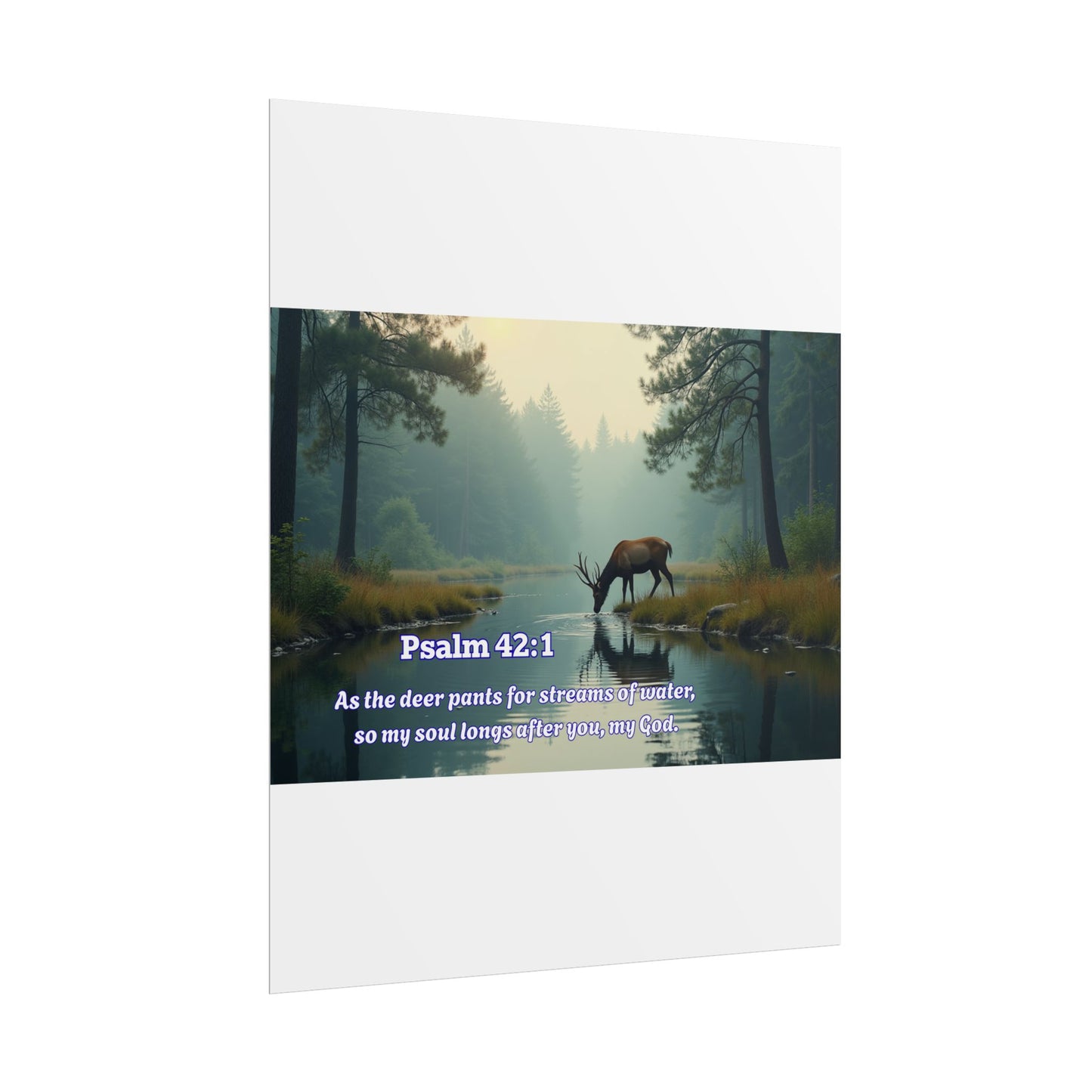 Christian Poster Bible Verse Psalm 42:1 Deer by Stream Inspirational Wall Art Religious Wall Art