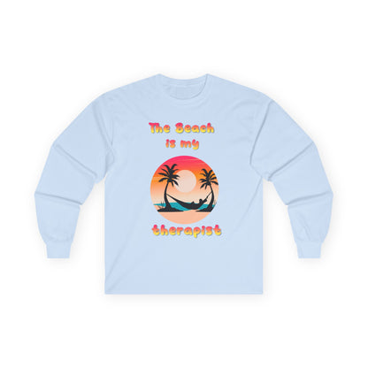 T-Shirt Beach Therapy Long Sleeve Tee Unisex Cotton Shirt for Beach Lovers Gifts for Vacation Summer Ocean Enthusiasts Relaxation