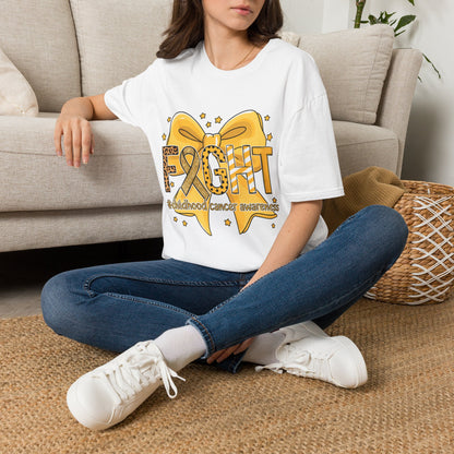 Fight Childhood Cancer T-Shirt — Gold Awareness Ribbon Bow Design