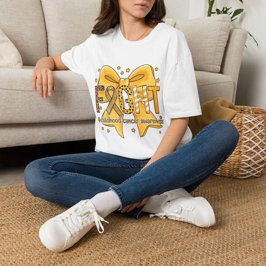 Fight Childhood Cancer T-Shirt — Gold Awareness Ribbon Bow Design