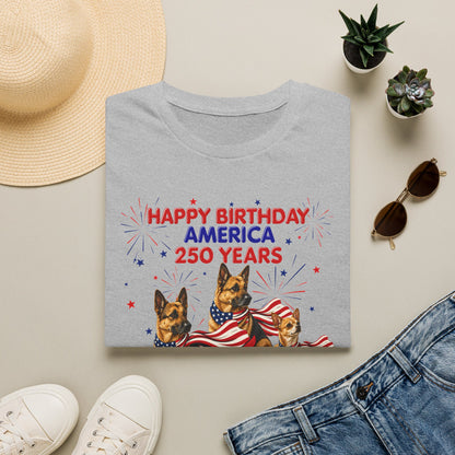 1776–2026 Happy Birthday America T-Shirt — 250 Years Patriotic Flag Dogs Tee