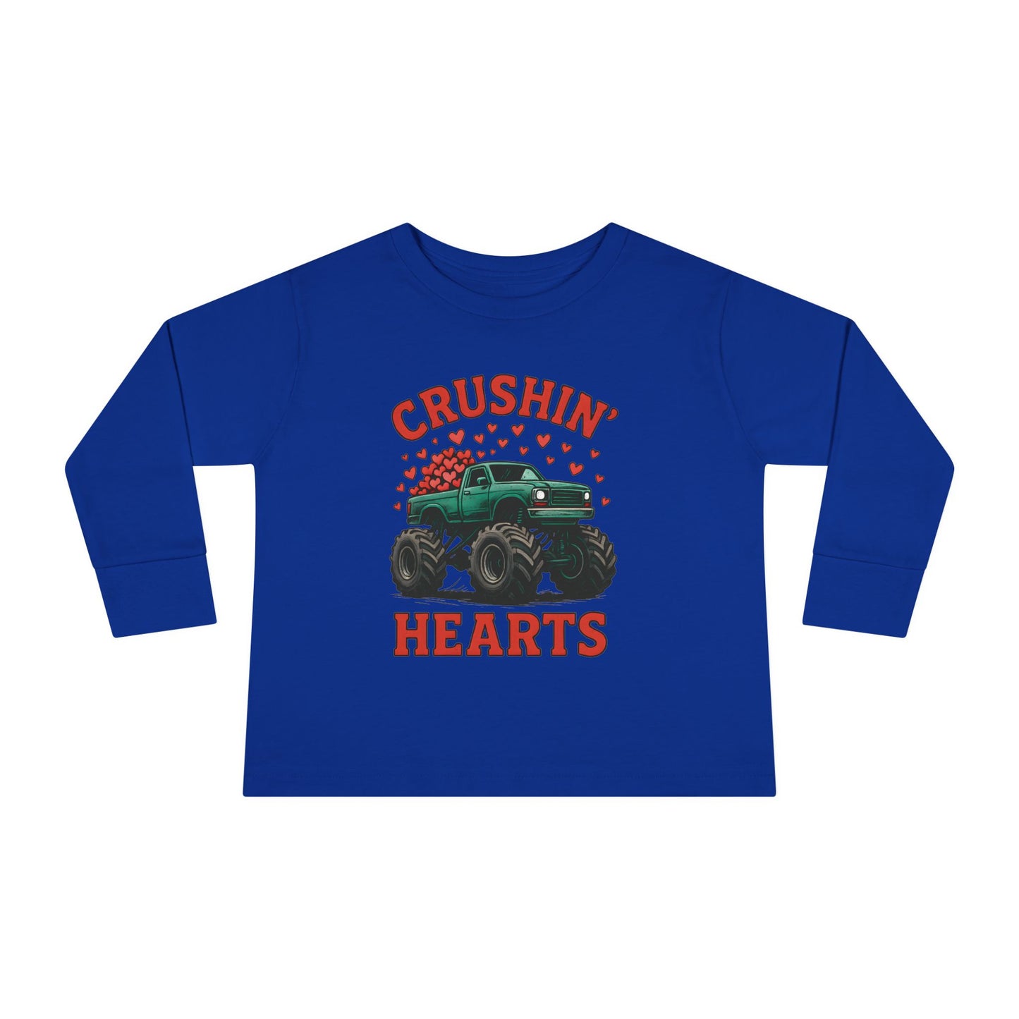 Toddler Long Sleeve Tee — "Crushin' Hearts" Monster Truck Valentine Shirt