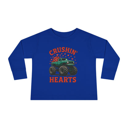 Toddler Long Sleeve Tee — "Crushin' Hearts" Monster Truck Valentine Shirt