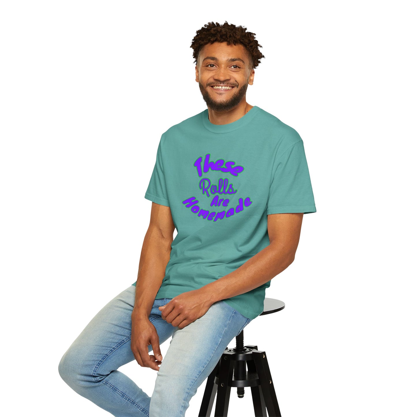 T-Shirt — "These Rolls Are Homemade" Retro Script Baking Tee