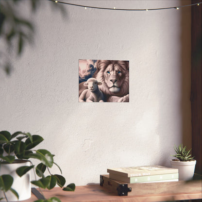 Lion and Lamb Matte Poster – Inspirational Religious Wall Art, Peaceful Nursery Print