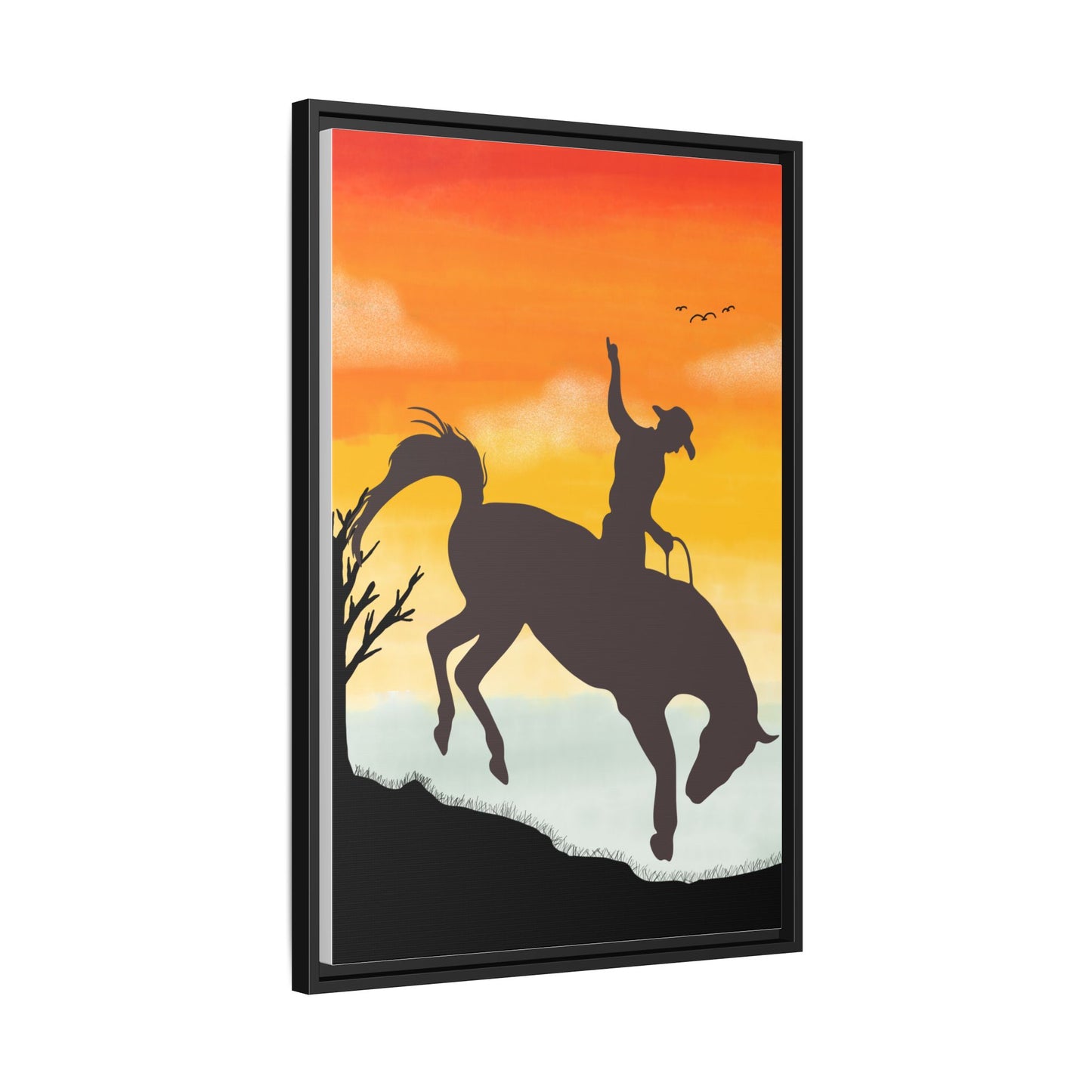 Framed Cowboy Sunset Canvas Art Equestrian Decor Farmhouse Wall Art Rustic Home Decoration Gift for Horse Lovers Rodeo Decor Housewarming Gift