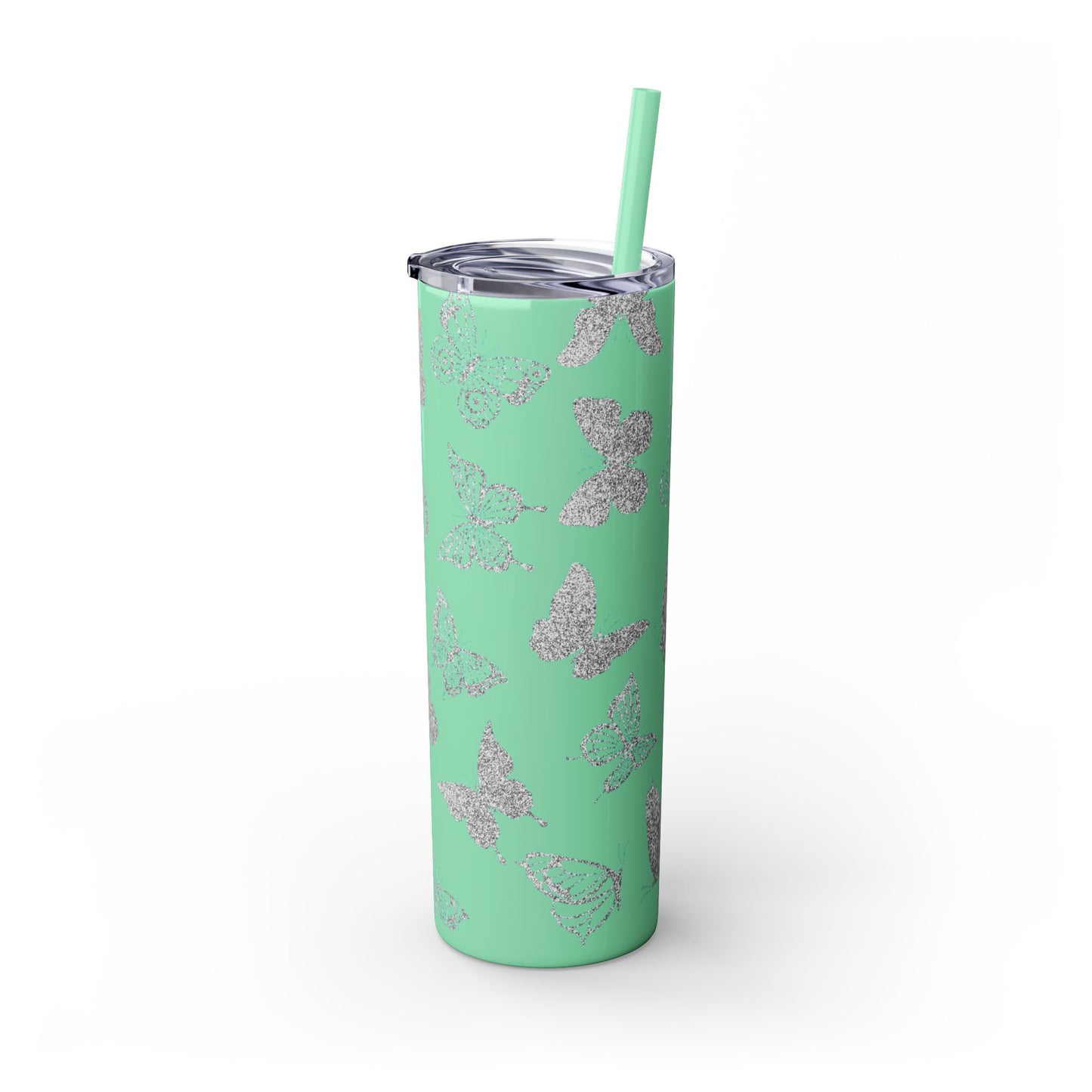 Tumbler Travel Butterfly Design Skinny Tumbler with Straw - 20oz, Stylish Drinkware for Nature Lovers Gift for Anyone
