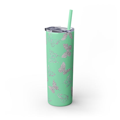 Tumbler Travel Butterfly Design Skinny Tumbler with Straw - 20oz, Stylish Drinkware for Nature Lovers Gift for Anyone