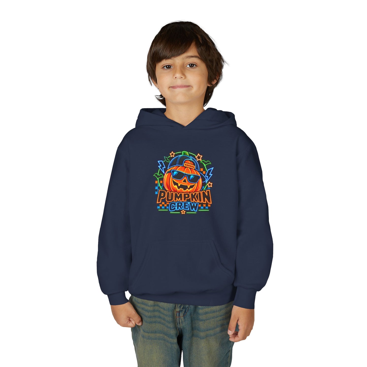 Youth Pumpkin Crew Hoodie — Cute Jack-O’-Lantern Halloween Sweatshirt