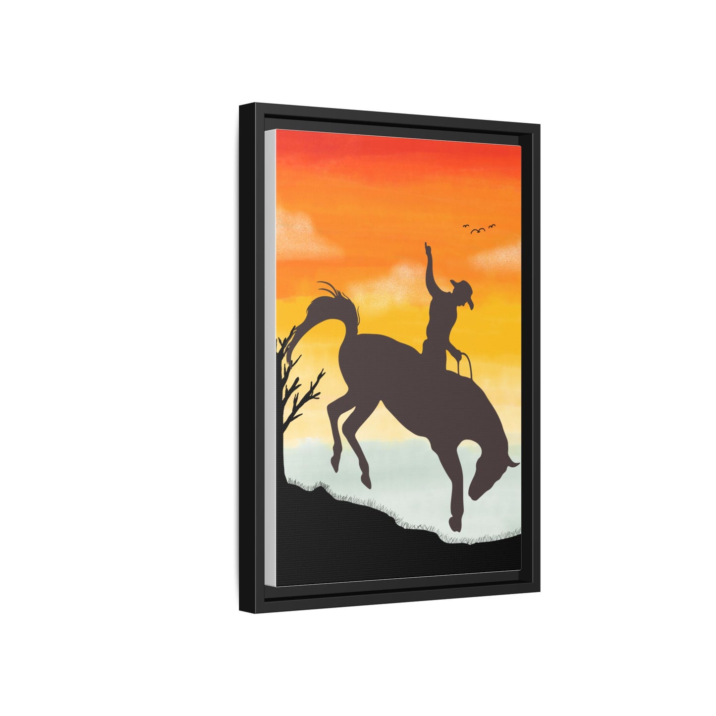 Framed Cowboy Sunset Canvas Art Equestrian Decor Farmhouse Wall Art Rustic Home Decoration Gift for Horse Lovers Rodeo Decor Housewarming Gift