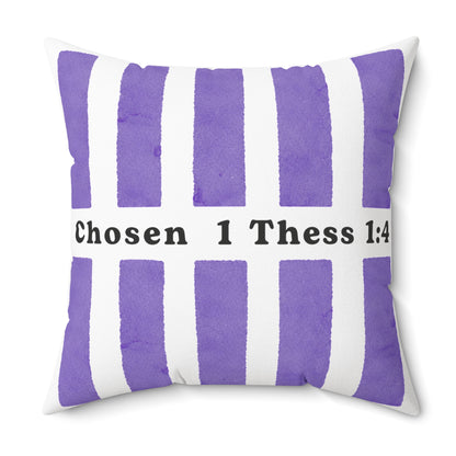 Chosen 1 Thess 1:4 Decorative Throw Pillow — Purple Striped Faith Accent