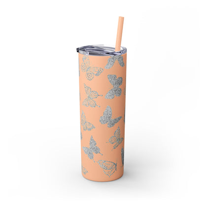 Tumbler Travel Butterfly Design Skinny Tumbler with Straw - 20oz, Stylish Drinkware for Nature Lovers Gift for Anyone