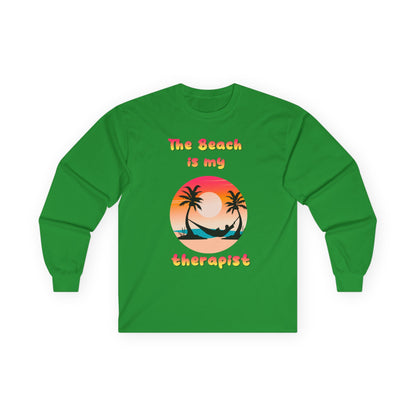 T-Shirt Beach Therapy Long Sleeve Tee Unisex Cotton Shirt for Beach Lovers Gifts for Vacation Summer Ocean Enthusiasts Relaxation