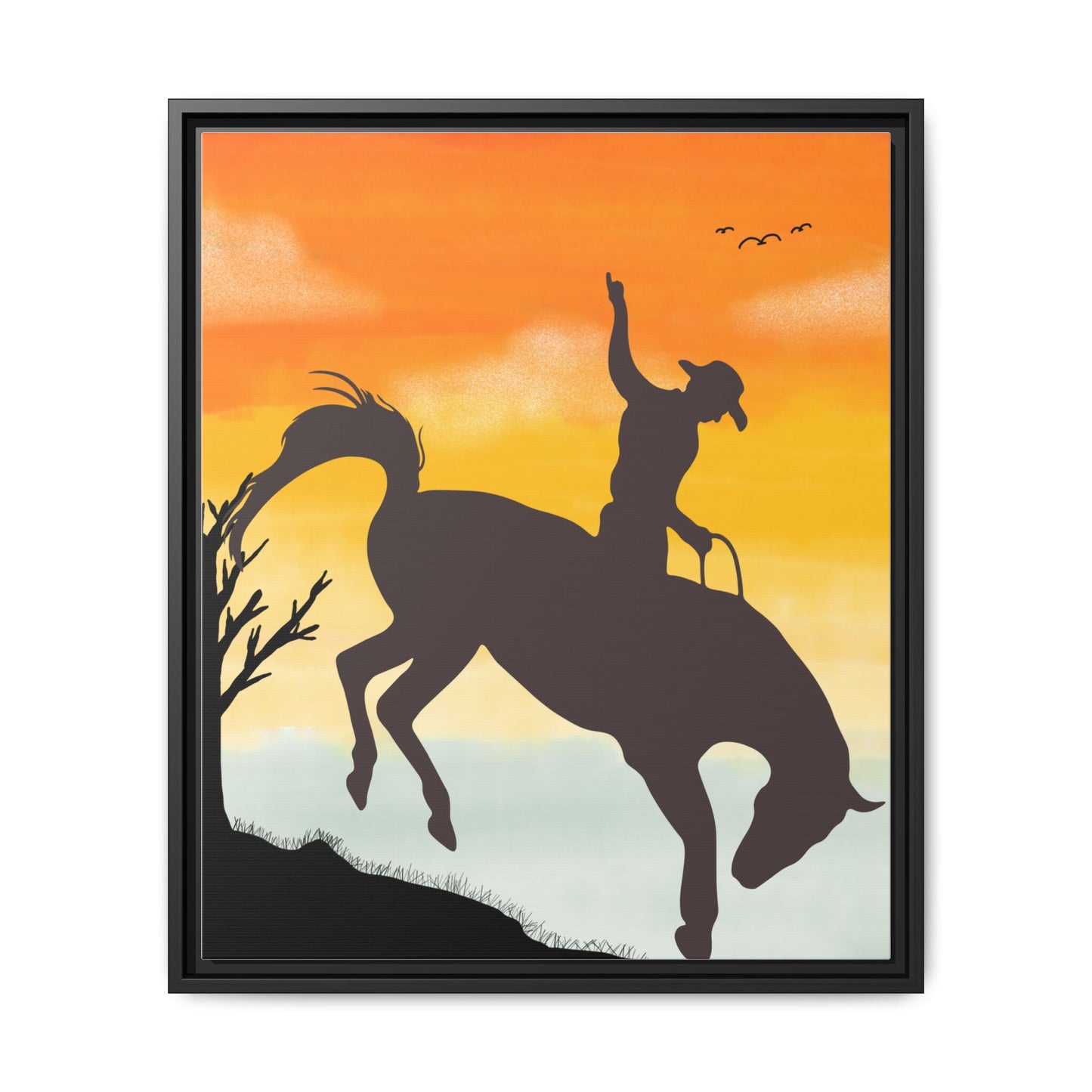 Framed Cowboy Sunset Canvas Art Equestrian Decor Farmhouse Wall Art Rustic Home Decoration Gift for Horse Lovers Rodeo Decor Housewarming Gift