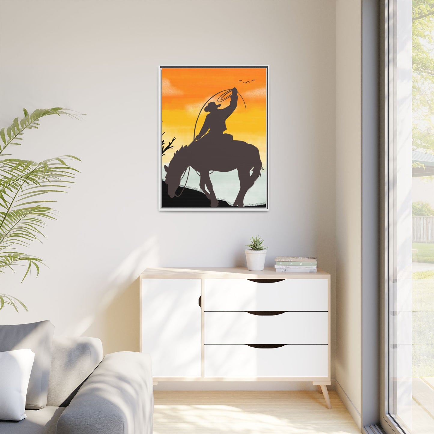 Framed Cowboy Rodeo Art Print Canvas Wall Decor Western Home Decor Rustic Cowboy Gift Equestrian Wall Art Country Themed Art Housewarming Gift
