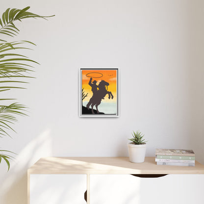 Framed Canvas Art Print Western Home Decor Rustic Wall Art Gift for Cowgirl or Cowboy Country Housewarming Rodeo Home Decor Cowboy Sunset